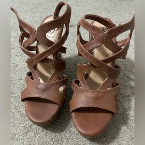 Cognac color wedge heels